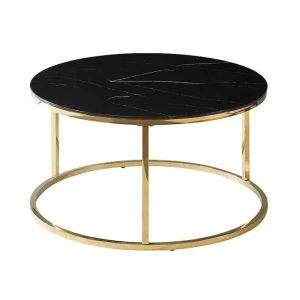 Klubska miza SABINA je modernega dizajna. Mizna plošča je narejena iz kaljenega stekla v videzu marmorja. Mizno podnožje je narejeno iz nerjavečega jekla v