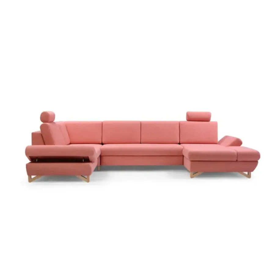 Zagotovite si udobje z moderno sedežno garnituro STANE 4. Oblazinjena je z blagom v roza barvi. Sedežna garnitura je vzmetena z lesenimi nogicami. Ima