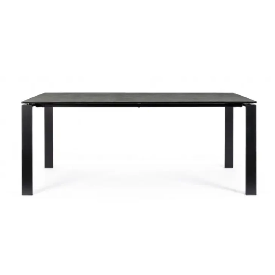 Kuhnijska miza BENJIAMIN 180X90 je elegantna temna miza, ki je primerna za vsak prostor. Ima kovinske noge, mizna plošča je keramična debeline 5mm.