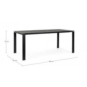 Kuhnijska miza BENJIAMIN 180X90 je elegantna temna miza, ki je primerna za vsak prostor. Ima kovinske noge, mizna plošča je keramična debeline 5mm.