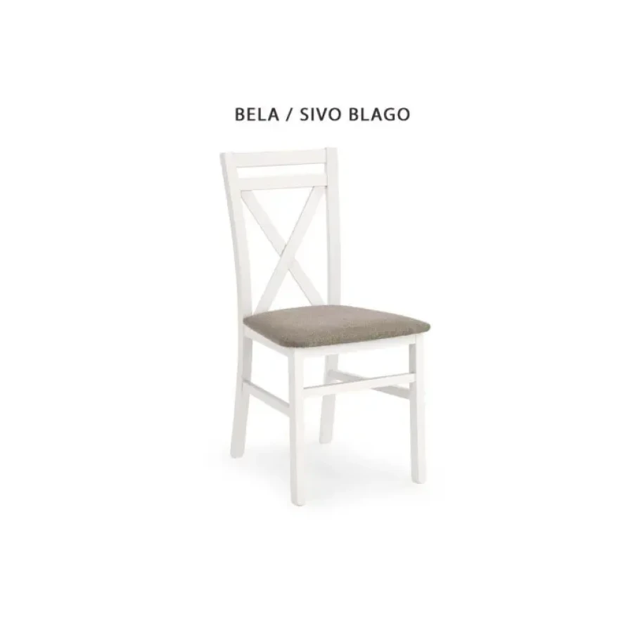 Kuhinjski stol DARLA je preprost in kakovosten jedilni stol. Ogrodje je iz bukve različnih barv lesa, sedišče pa iz blaga prav tako različnih barv tkanine.
