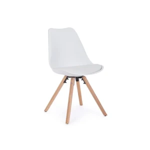 Kuhinjski stol NEW TREND bel ima noge iz bukovega lesa, sedalni del ter naslon pa sta iz plastike. Sedalni del je oblazinjen z umetnim usnjem. Dimenzije: