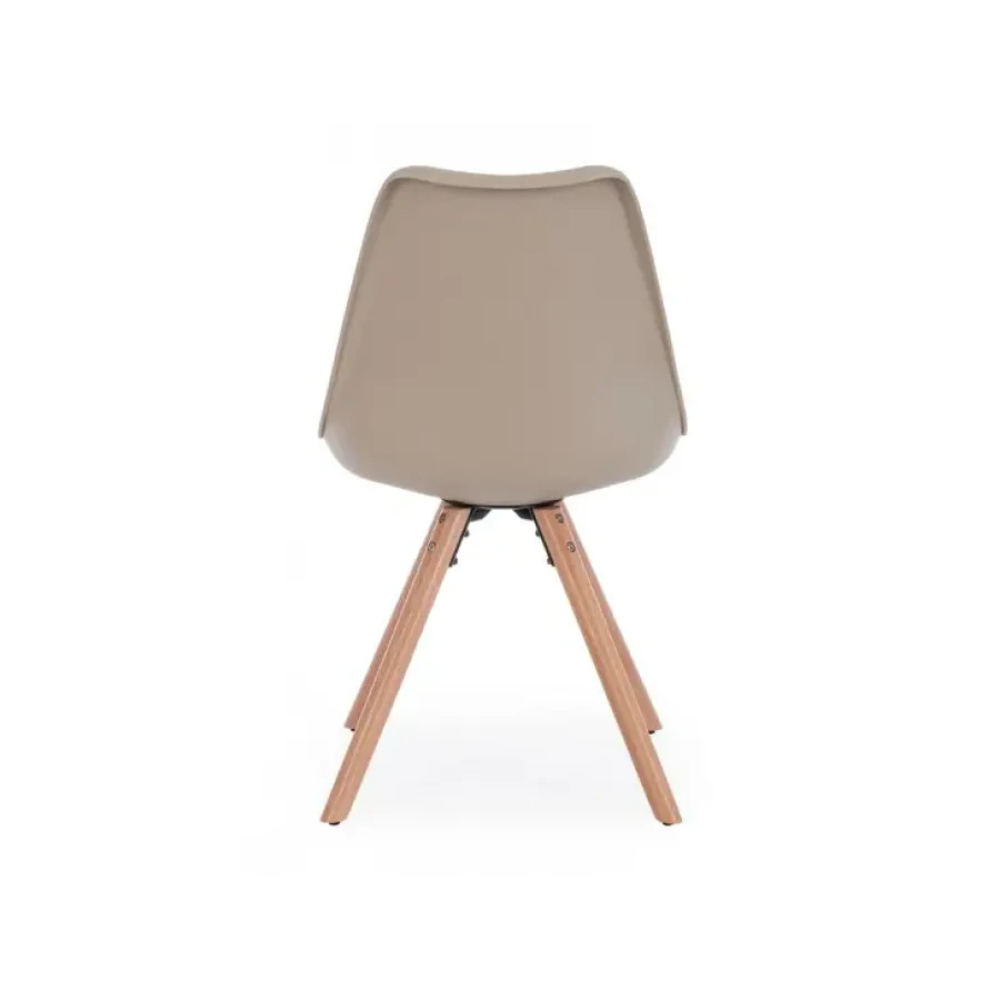 Kuhinjski stol NEW TREND taupe ima noge iz bukovega lesa, sedalni del ter naslon pa sta iz plastike. Sedalni del je oblazinjen z umetnim usnjem. Dimenzije: