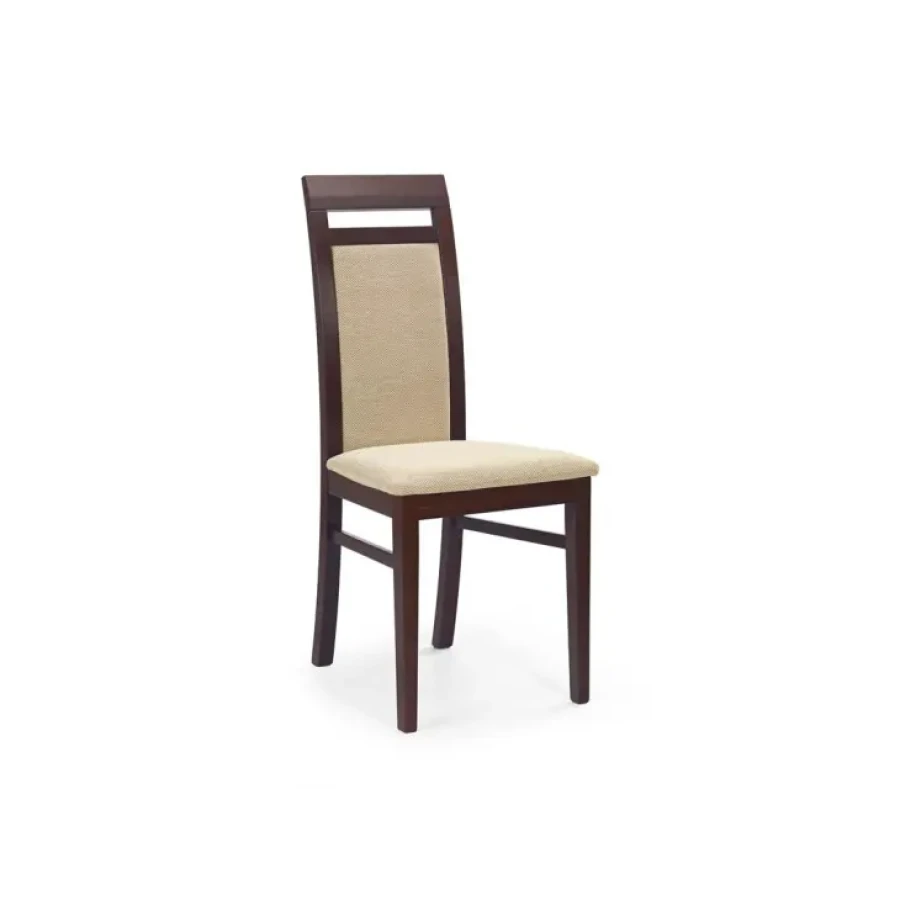 Kuhinjski stol TERI je klasičen lesen stol gladkih linij. Dimenzije: - 44 x G: 41 x V: 97 cm Material: - Masivni bukov les / tkanina Barve: - Temni oreh /