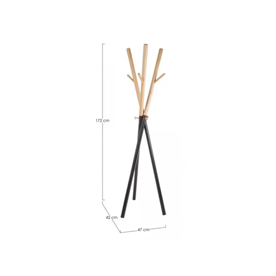 Obešalnik BASTIEN črna, je eleganten kos pohištva. Zgornji del je narejen iz lesa s kovinskimi nogami. Dimenzije: širina: 47cm globina: 42cm višina: 172cm