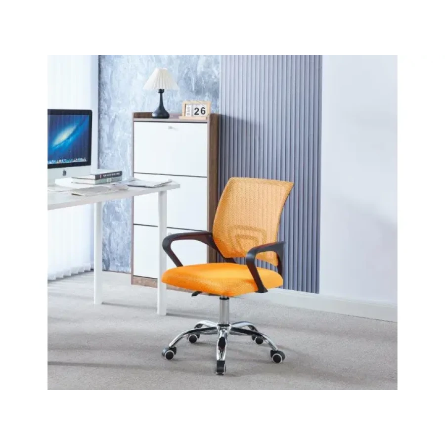 Pisarniški stol DISCO krom/oranžen je vrtljiv stol, ki je nastavljiv po višini. Zagotavlja popolnoma zanesljivo uporabo ter vzdržljivost. Čvrsta podlaga