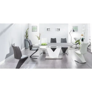 Moderna miza ALEN v kombinaciji barve bela visoki sijaj in sivega stekla, bo prinesla svežino v vaš prostor. Mizo je mogoče dobiti v treh dimenzijah,