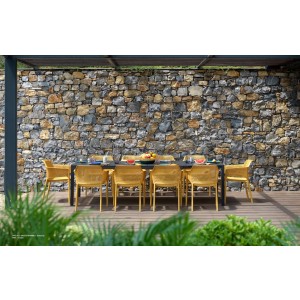 Vrtna garnitura Rio 210 + 8x stol NET v Antracit/Senape barvni kombinaciji. Moderna vrtna garnitura v antracit rumeni barvni kombinaciji vrhunskega