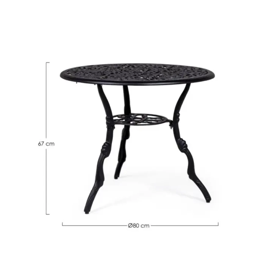 Vrtna miza VICTORIA v antracit barvi. Miza je narejena iz aluminija. Material: - Aluminij Barva: - Antracit Dimenzije: širina: 80 cm višina: 67 cm