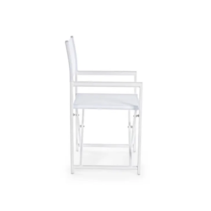 Vrtni stol TAYLOR bele barve. Stol ima aluminijasto konstrukcijo, okovje pa iz jekla. Sedež in naslon za hrbet sta iz tekstila. Stol je zložljiv. Barva: -