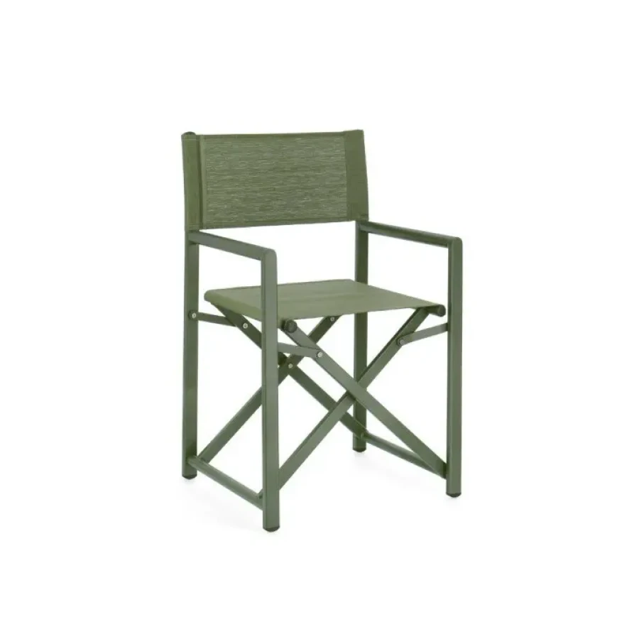 Vrtni stol TAYLOR olivno zelen. Stol ima aluminijasto konstrukcijo, okovje pa iz jekla. Sedež in naslon za hrbet sta iz tekstila. Stol je zložljiv. Barva: -