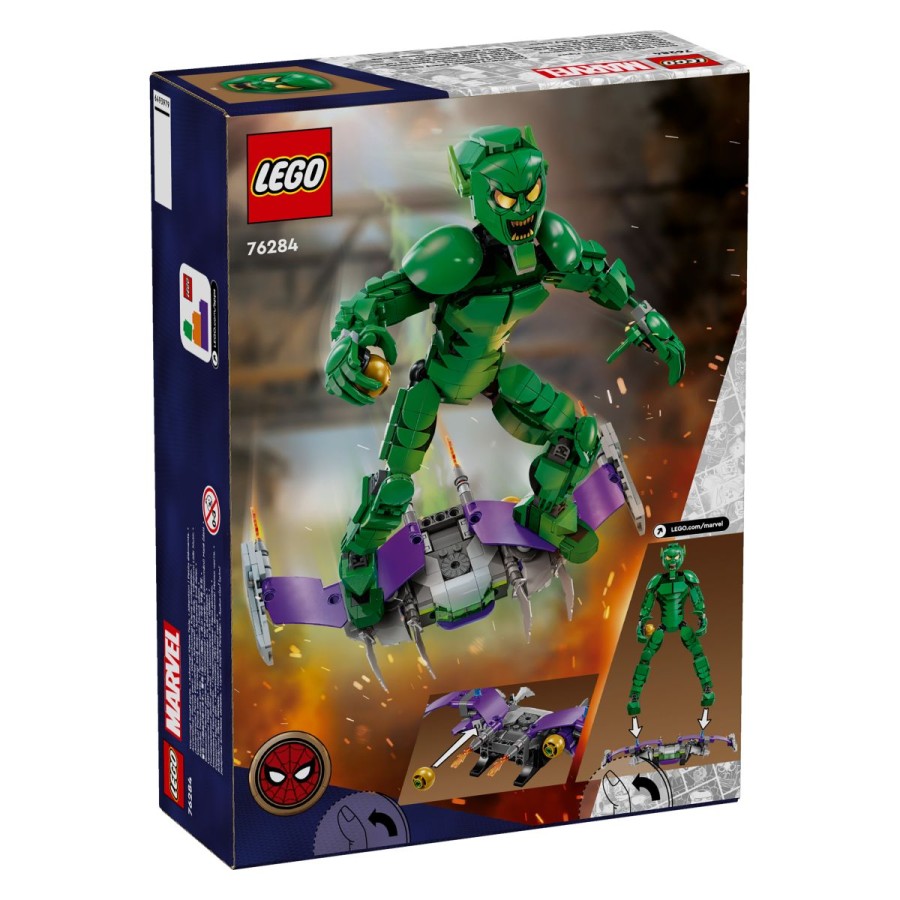 Spusti se v vznemirljive dogodivščine z veliko in izjemno gibčno konstrukcijsko figuro Green Goblin! Tako kakor v filmu Marvel Studios Spider-Man Ni poti domov se superzlobnež zvija