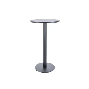 Visoka okrogla barska miza RUPERT. Miza je primerna za gostinske lokale, za notranjo kakor tudi zunanjo uporabo. Mizna plošča in mizno podnožje sta iz