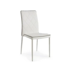 Kuhinjski jedilni stol ACHILLE. Sedež in noge so oblečene v umetne usnje s kontrastnim robom. Dobavljiv v beli barvi. Dimenzije: širina: 43,5cm globina: