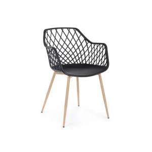 Jedilni stol OPTIK črna ima jeklene noge ki imitirajo les, sedalni del je iz plastike. Material: - Plastika - Les Barva: - Črna - Les Dimenzije: širina:
