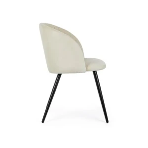 Jedilni stol QUEEN bela ima noge iz črne kovine, sedalni del je iz poliuretanske pene ki je oblečena z žamet (100% poliester). Material: - Kovina - Pena -