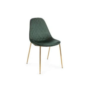 Jedilni stol TERRY zelena ima noge iz kovine v zlati barvi, naslon in sedež pa sta obložena z poliuretansko peno in oblečeno je v 100% poliester. Material: