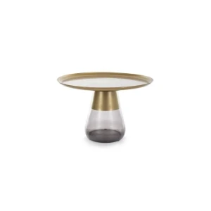 Klubska mizica FIFI modernega videza bo popestrila vsak prostor. Mizna plošča je narejena iz kovine v zlati barvi. Mizno podnožje je narejeno iz stekla, ki