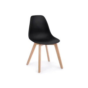 Kuhinjski stol SYSTEM črna ima bukove noge, sedalni del ter hrbet sta iz plastike. Material: - Bukove noge - Plastični del Barve: - Črna - Bukev Dimenzije: