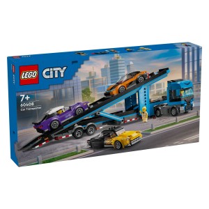 Transporter LEGO® City za več avtomobilov. Naredi veselje ljubitelju avtomobilčkov s kompletom za sestavljanje LEGO® City Transportno vozilo za avtomobile z avtomobili (60408) za starost 7+. Otroci lahko nagnejo voznikovo kabino za dostop do motorja