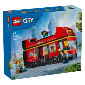 Igrača LEGO® City dvonadstropni turistični avtobus. Nagradite otroke z zabavnim ogledom mesta z igračo LEGO® City Rdeči dvonadstropni turistični avtobus (60407) za starost 7+. Otroci lahko zavrtijo napis s ciljem ter poberejo čakajoče potnike in jih posedejo v kabino ali na razgledno ploščad. Ikonični model je odličen za razstavo in vključuje 5 minifigur