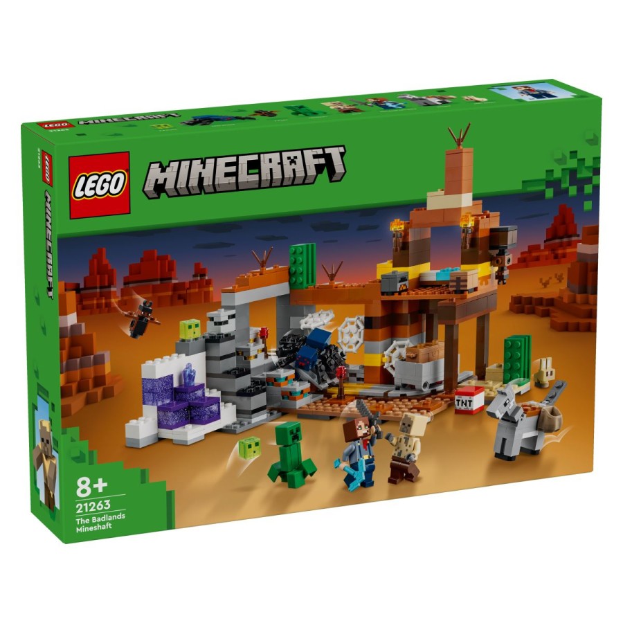Rudarska akcija v Badlandu s figurami LEGO® Minecraft®.