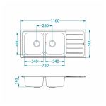 NERJAVNO POMIVALNO KORITO ALVEUS LINE MAXIM 100, SATIN 1160X500 MM - slika 3