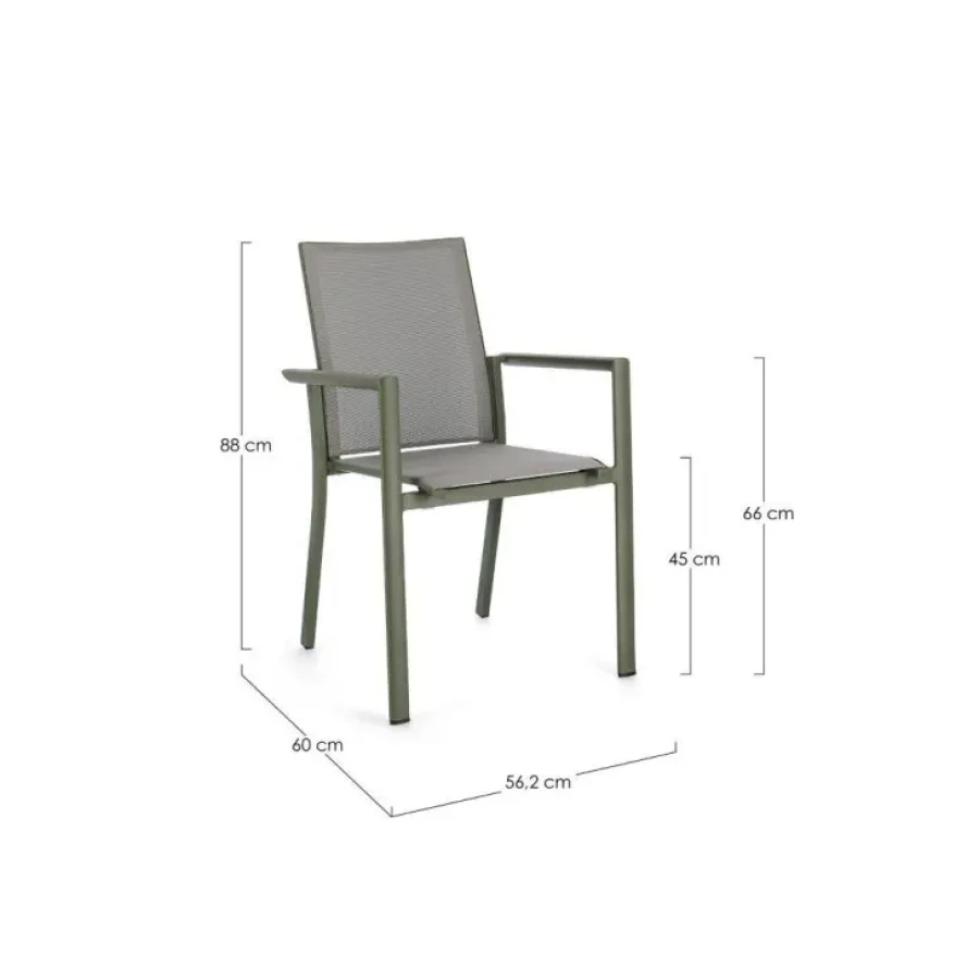 Vrtni stol KONNOR v zeleni barvi, je popoln stol za vašo okolico. Okvir stola je narejen iz aluminija. Sedež in hrbet je narejen iz takstila. Dimenzije: