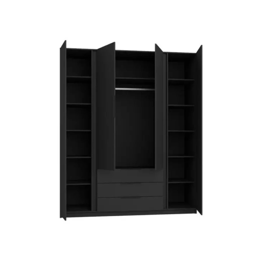 Garderobna omara ANGELA 3 200 cm. Moderen dizajn v kombinaciji z ogledalom, vsebuje tudi predale. Narejena je iz laminirane plošče debeline 16 mm. Na voljo