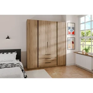 Garderobna omara KRISTINA 1 200 cm ima moderen dizajn. Narejena je iz laminirane plošče debeline 16 mm. Stranice kakor tudi fronte so v hrast barvi. Omara