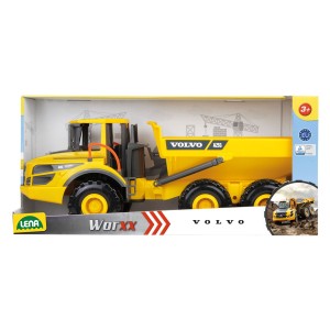 LENA® WORXX zglobni prekucnik Volvo A25G 3-osno vozilo z vzmetenjem koles je primerno za vse terene. Ima 5 mm pocinkane jeklene osi. Enostavno zavijanje je možno zahvaljujoč vrtljivemu in nagibnemu zglobnemu krmiljenju. Velikost: 57 cm. Primeren za notranjo in zunanjo uporabo. TÜV certificiran.