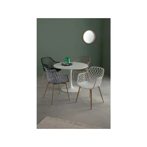 Miza BLOOM D100 bela je elegantna in preprosta miza. Mizna plošča je narejena iz MDF-ja s kovinskimi nogami. Dimenzije: širina: Ø100cm višina: 75hcm