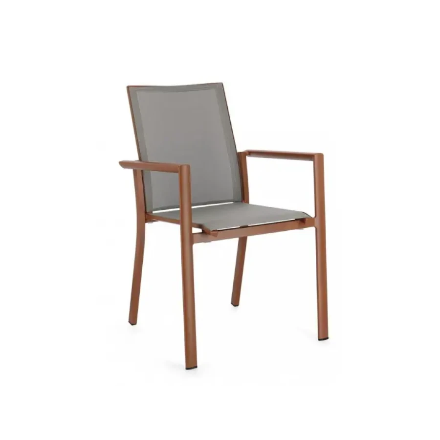 Vrtni stol KONNOR terakota je eleganten vrtni stol, ki popestri vašo okolico. Okvir stola je narejen iz aluminija, sedež in hrbet pa je narejen iz tekstila.