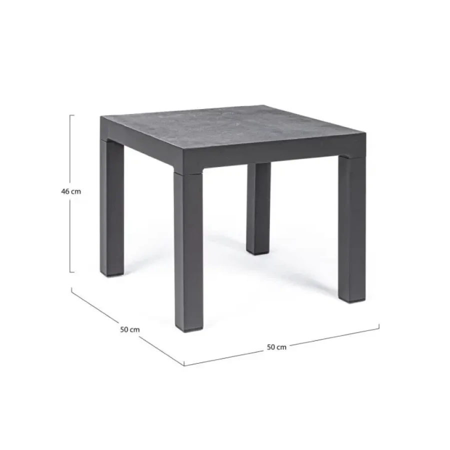 Vrtna mizica KLEDI 50X50 JX55 antracit, je eleganten in kakovosten kos pohištva. Okvir je narejen iz aluminija (poliester) ter zgornja plošča je narejena iz