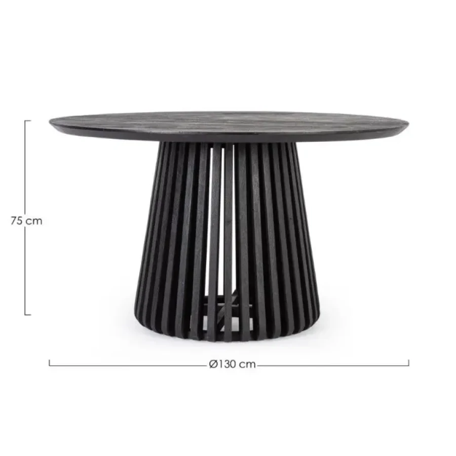Jedilna miza ODION črna je elegantna, okrogla miza, ki s svojo obliko popestri vsak prostor. Narejena je iz mangotovega lesa. Dimenzije: širina: Ø130cm