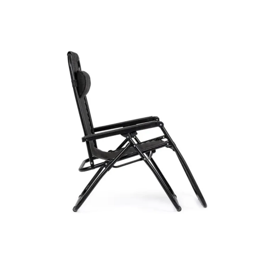 Vrtni stol MORGAN črna ima jekleno konstrukcijo in čez tekstilno tkanino. Ima plastične ročaje in je prikladen za taborjenje. Stol je zložljiv. Material: