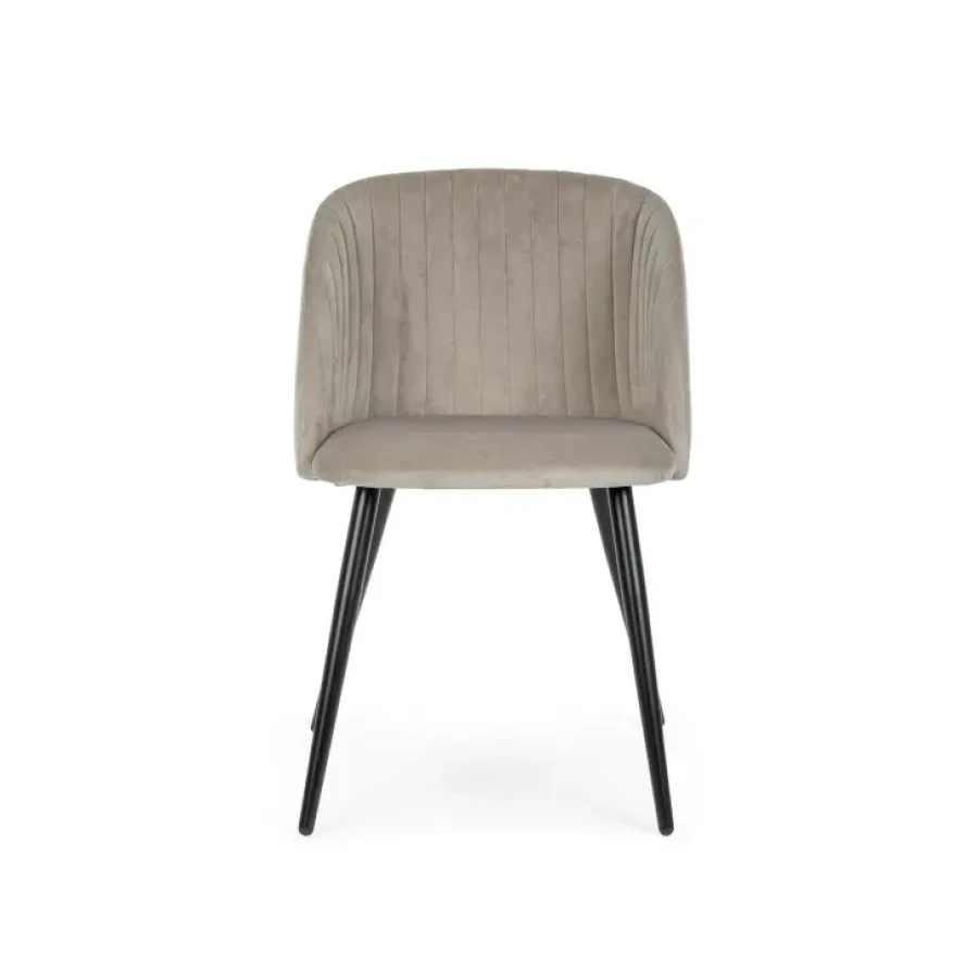 Jedilni stol QUEEN taupe ima noge iz črne kovine, sedalni del je iz poliuretanske pene ki je oblečena z žamet (100% poliester). Material: - Kovina - Pena -
