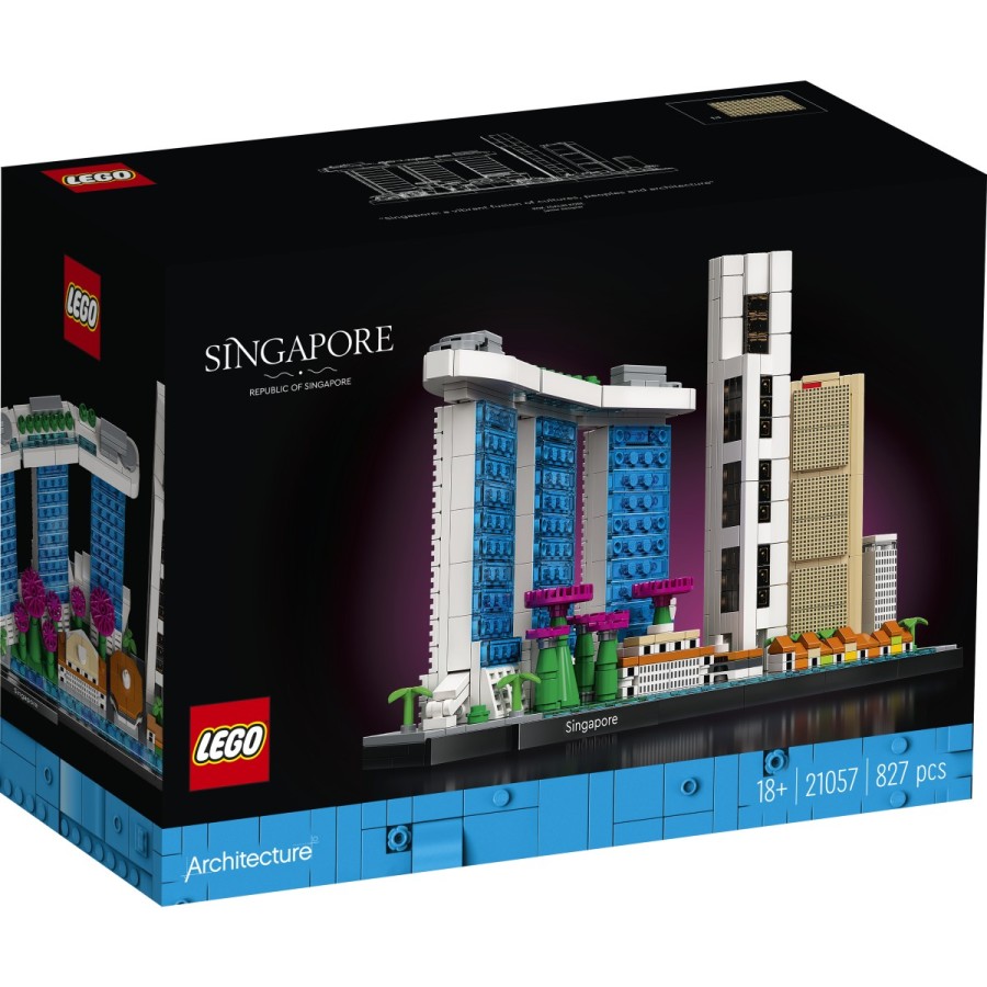 Obudite duh 'levjega mesta' s podrobno izdelanim modelom obrisa mesta Singapur. Zatopite se v sestavljanje 827 koščkov in postavite čudovito kockasto LEGO® različico Marina Bay Sands