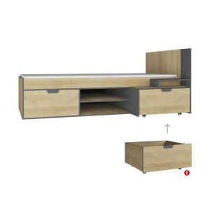 Postelja 90 iz kolekcije NANO. Postelja je primerna za vzmetnico 90 x 200 cm, nudi veliko shranjevalnega prostora in vsebuje dodaten kontejner na kolesih, ki
