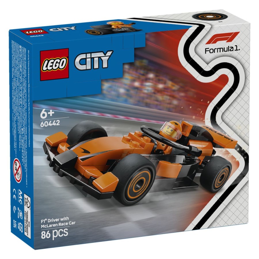 Lego® City Voznik F1® z dirkalnikom McLarenVstopi v svet Formule 1® z LEGO® City voznikom F1® z dirkalnikom McLaren. Oglej si superaerodinamični dizajn F1 in gladke pnevmatike za vrhunsko drvenje in zavijanje. Sedi za volan in občuti razburjenje