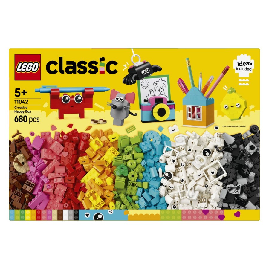 da jih lahko vsi vidijo. Svojim LEGO stvaritvam ne pozabite dodati smeškov – ker je LEGO Classic Ustvarjalna škatla sreče namenjena zabavi in super ustvarjalnosti!Primerno za otroke od 5. leta dalje.