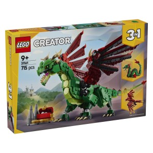 Lego® Creator Srednjeveški zmajOdpotuj nazaj v času in si privošči neverjetne srednjeveške dogodivščine s 3 različnimi mitološkimi živalmi! Spusti se z neba z veličastnim zmajem