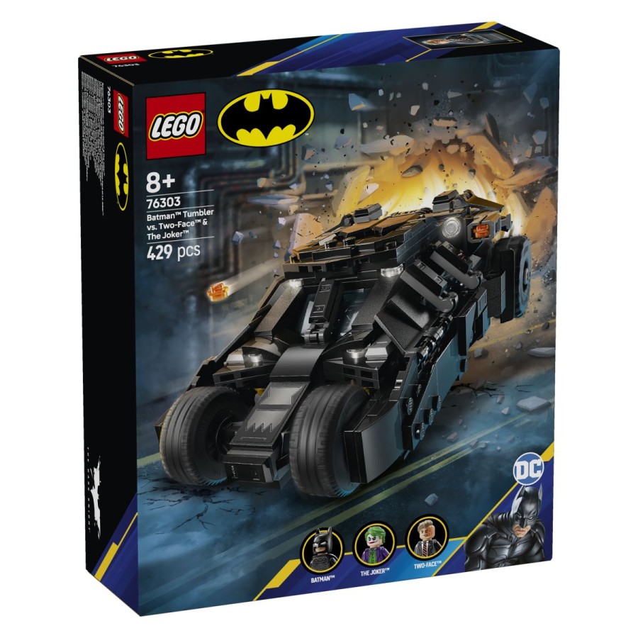Lego® Super Heroes Batmanov™ Tumbler proti Two Faceu™ in Jokerju™Joker™ in Two-Face™ sta se povezala in mesto Gotham™ preplavila z zločinom in kaosom! Zavihti Bat-Signal™ na njegovo mesto