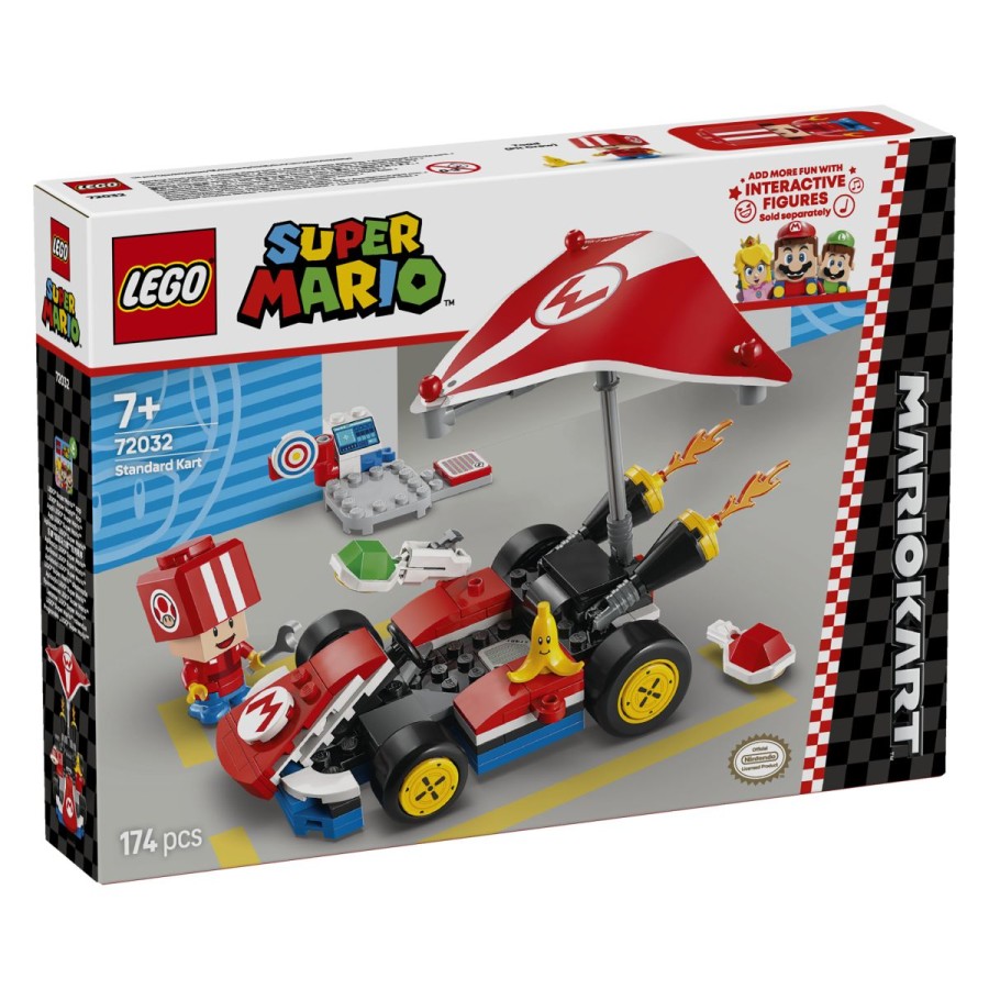 Lego® Super Mario™ Mario Kart™ – Standard KartPridruži se Toadu (Pit Crew) in pripravi Standard Kart za dirko! Zgrabi ključ z delovne postaje