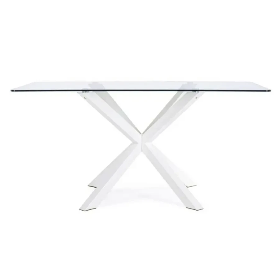 Jedilna miza MAY je sestavljena iz kovinskih nog in mizne plošče iz kaljenega stekla (debelina 10 mm). Dimenzije: širina: 160cm globina: 90cm višina: