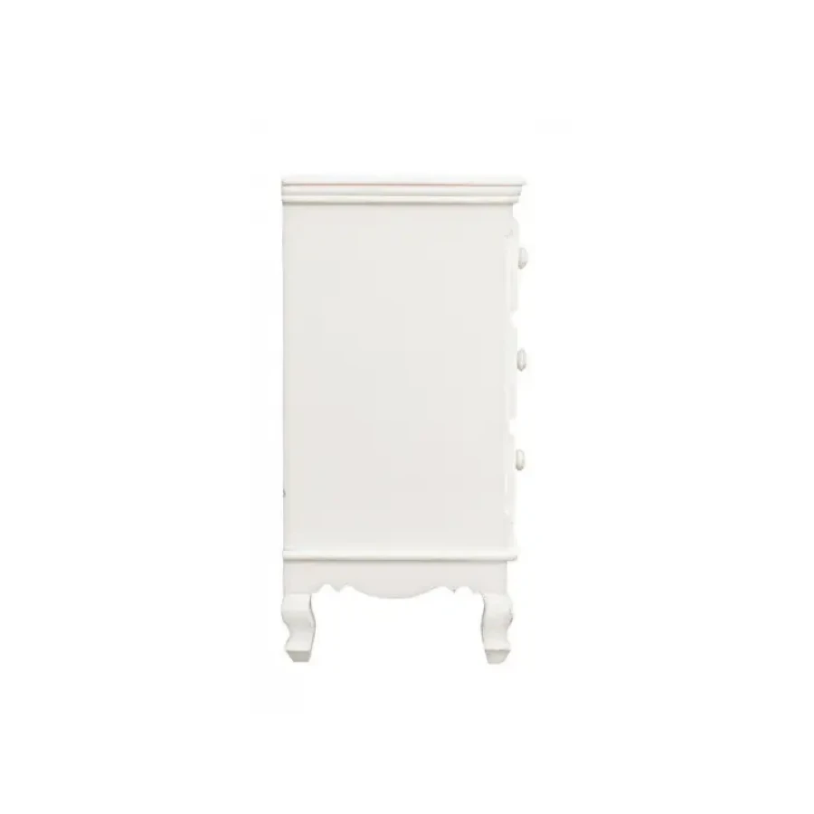 Predalnik 3C CLORINE v rustičnem slogu vas bo navdušil. Predalnik ima 3 predale. Dobavljiv je v beli barvi z dodanim motivom cvetic. Material: - MDF Barva: -
