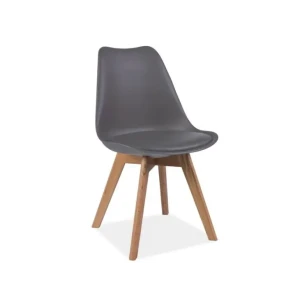 Moderen stol RISS se poda v vsak ambient. Oblazinjen je s temno sivim umetnim usnjem, ki je enostavno za vzdrževanje. Trpežne noge iz hrastovega lesa stolu