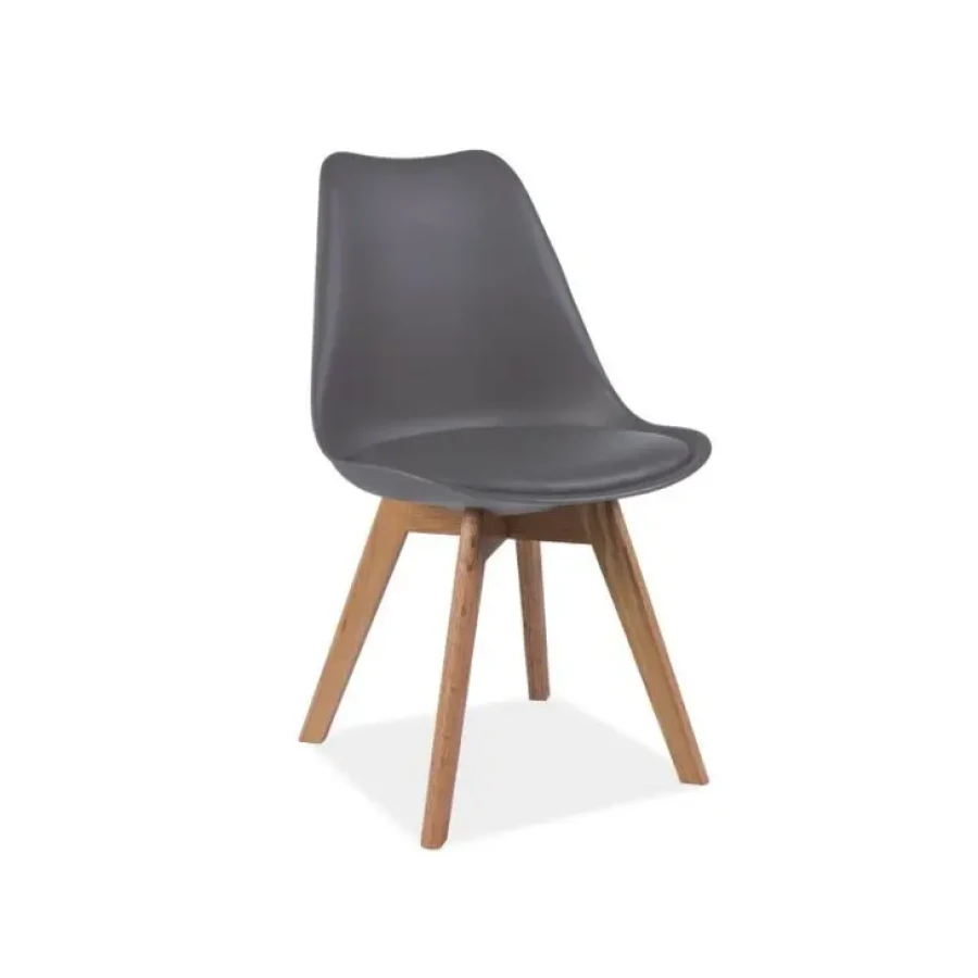 Moderen stol RISS se poda v vsak ambient. Oblazinjen je s temno sivim umetnim usnjem, ki je enostavno za vzdrževanje. Trpežne noge iz hrastovega lesa stolu
