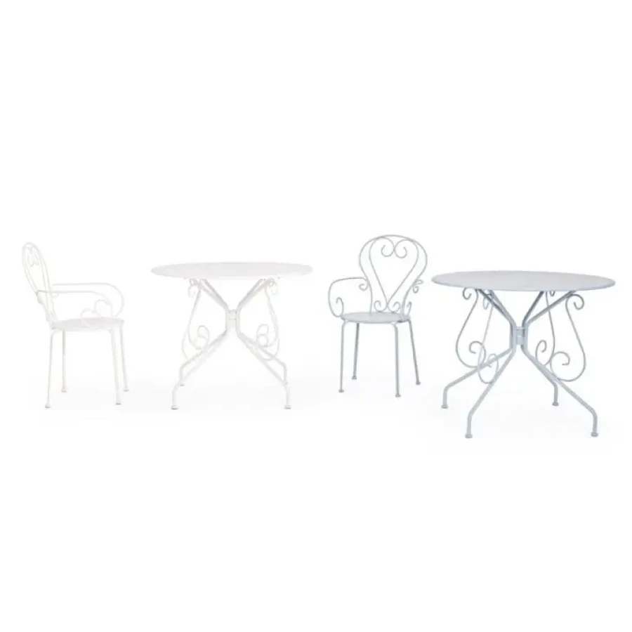 Vrtna mizica ETIENNE D90 bela je narejena iz jekla z mat zaključkom. Material: - Jeklo Barva: - Bela Dimenzije: širina: Ø90cm višina: 72hcm višina: 72cm