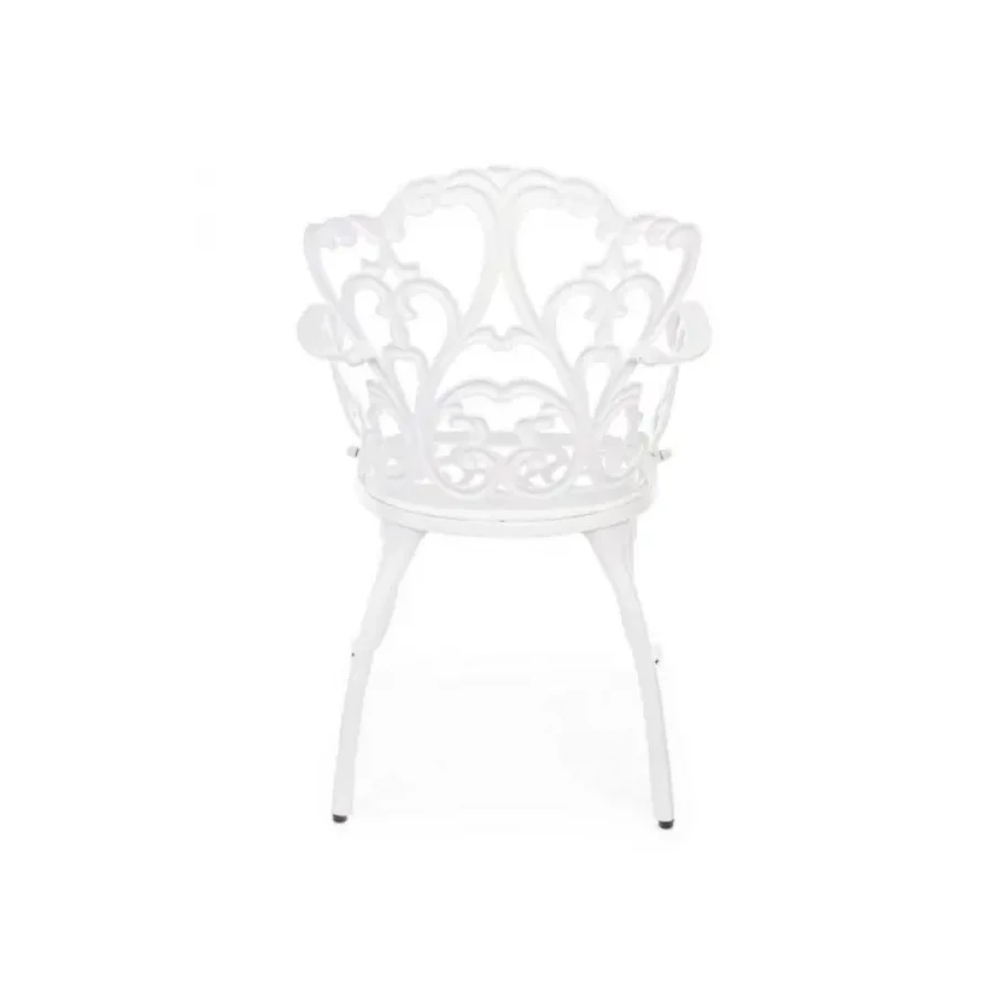 Vrtni stol VICTORIA bela je narejen iz aluminija. Dimenzije: širina: 57.5cm globina: 58cm višina: 87.5cm višina: 421cm višina sedišča: 42cm višina: